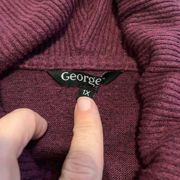 💜 George Cowl Neck Tunic Sweater with Kangaroo Pocket - Burgundy/Maroon 1X - Picture 3 of 5